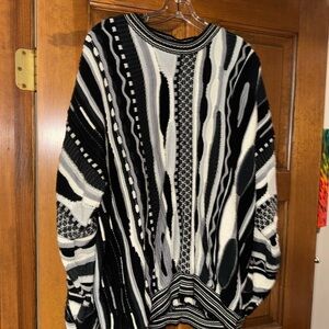 VINTAGE Protege Knit Crewneck Sweater Large Black and White Coogi 90s